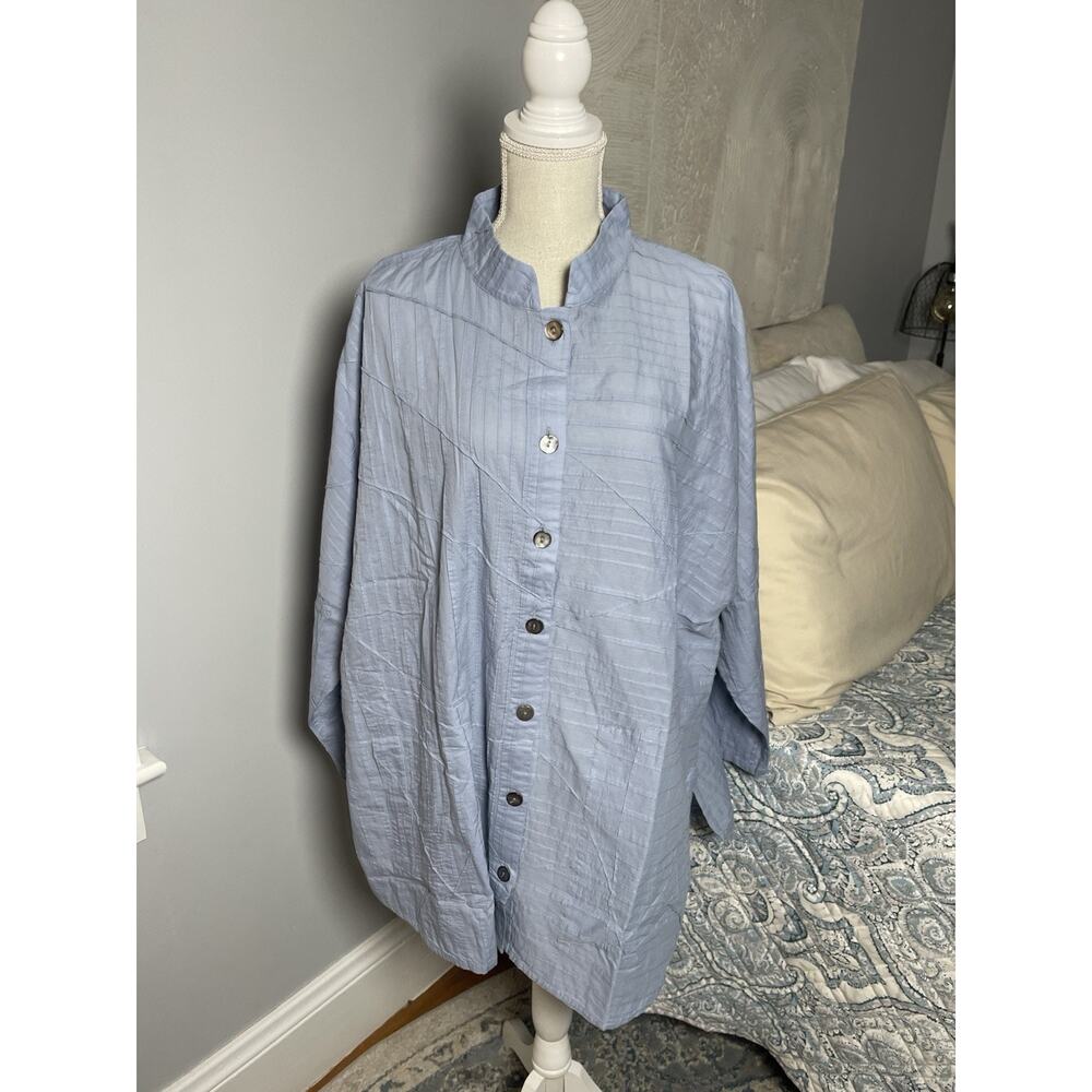 Soft Surroundings 2X Blue Cotton Tunic Dress Button Front Lagenlook